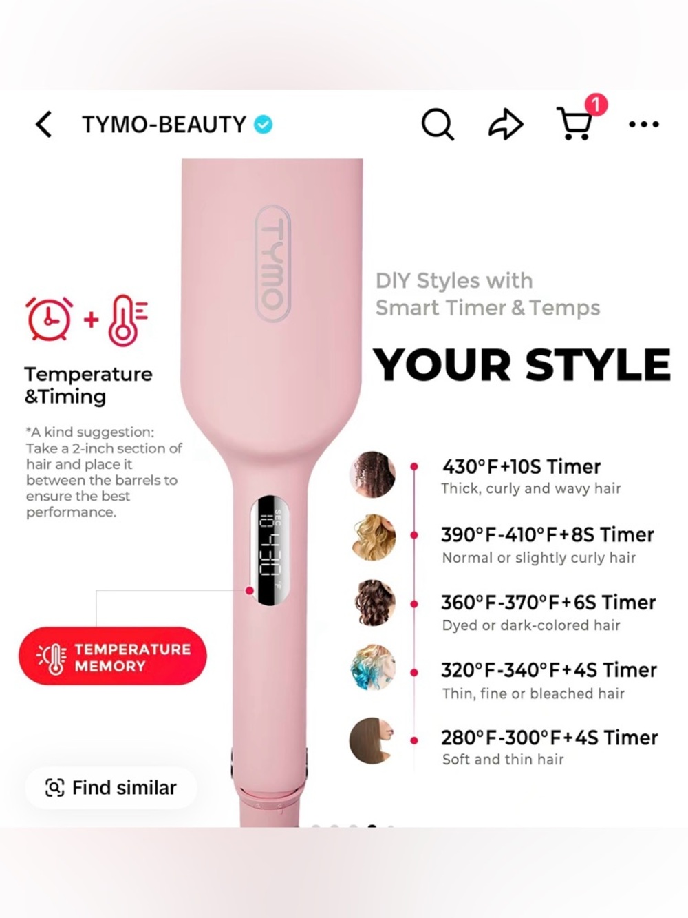 TYMO Rovy Compact Wave Curling Iron - Pink NIB - Picture 4 of 8